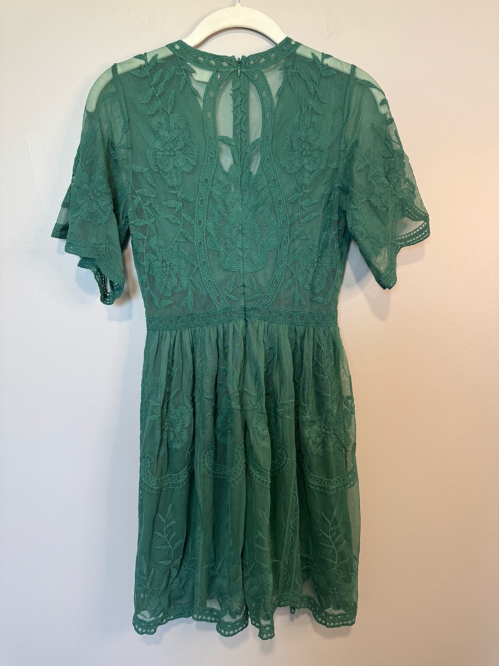 Altar’d State Green Lace Mini Dress Floral Embroidered V-Neck Sheer Sleeve - Picture 4 of 7